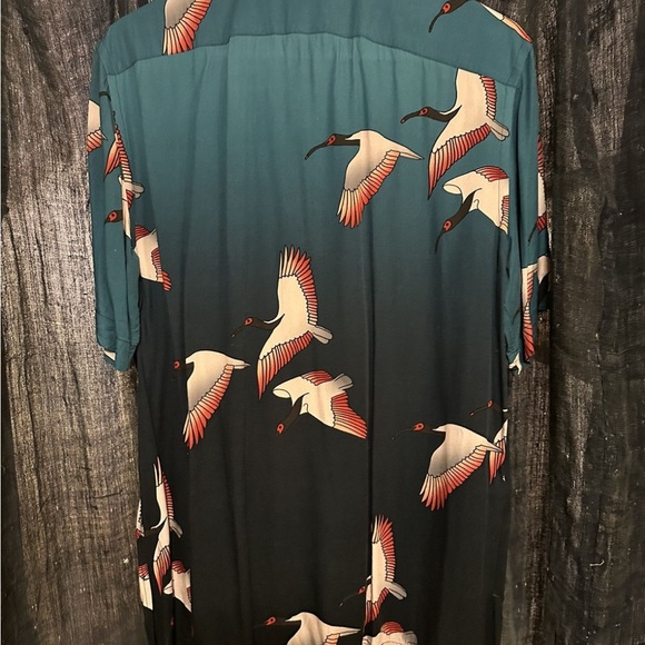 Teal and Black Bird Print Shirt - Picture 2 of 2